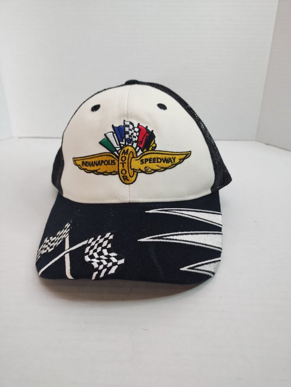 Indianapolis Speedway Hat Logo Trucker Mesh Motor Race Flags Snapback
